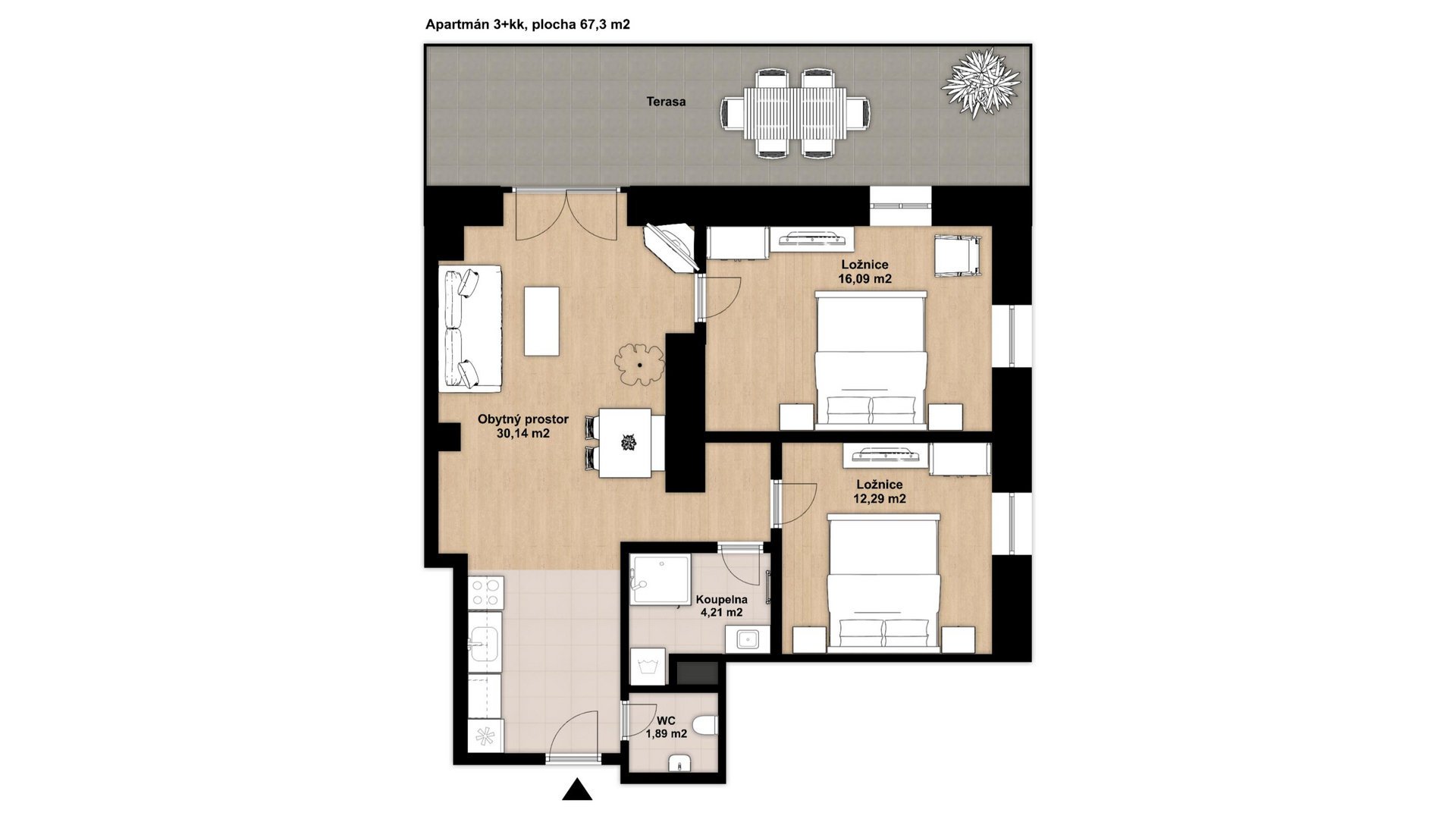 2D půdorys apartmánu TOP2